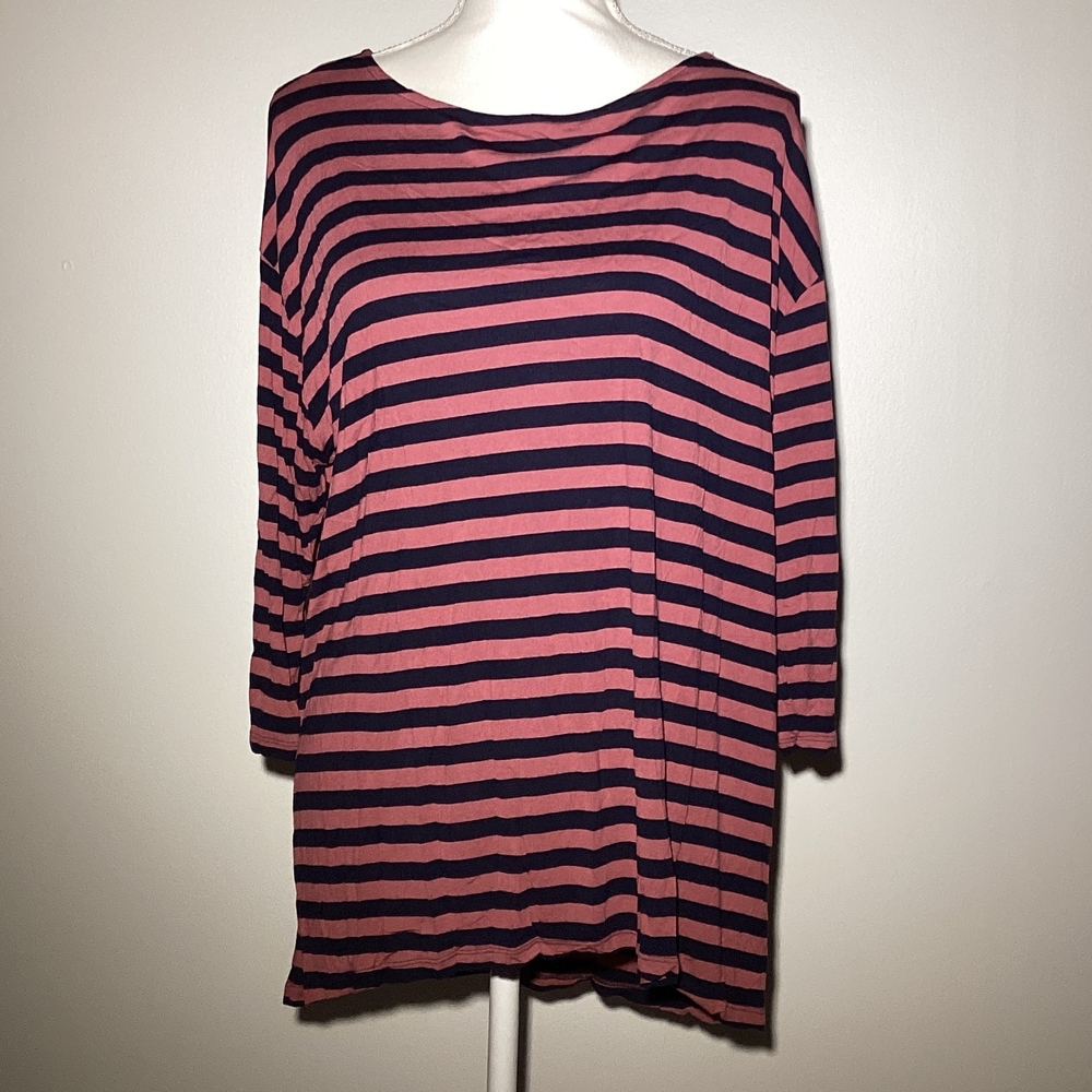 GAP Pink and Blue Striped Long-Sleeve Tee
